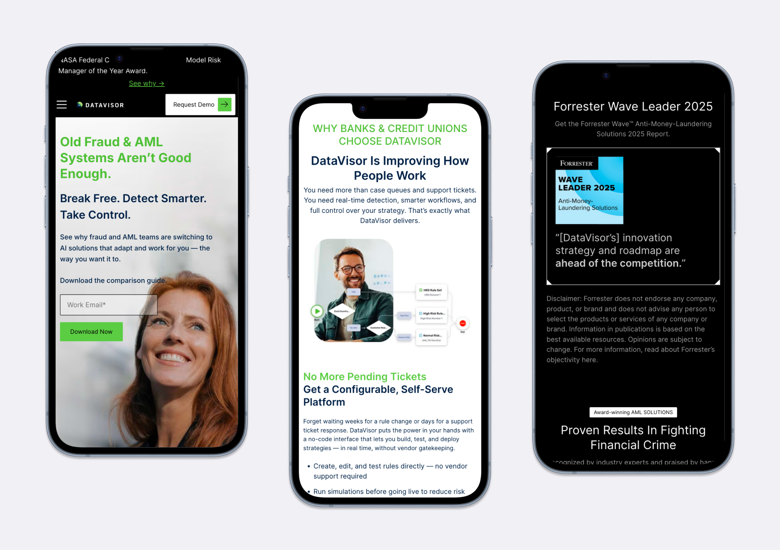 DataVisor Legacy Solutions landing page mobile view
