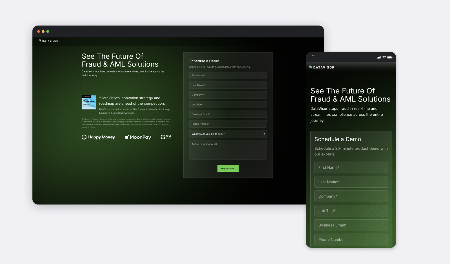 DataVisor website content page layout